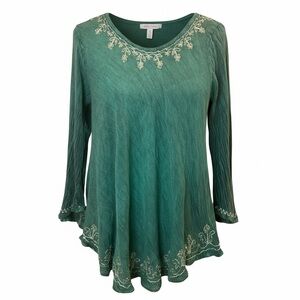 India Boutique S green boho Tunic top embroidered crinkle asymmetrical festival